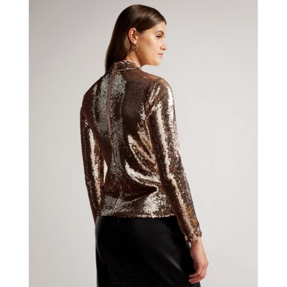 Ted Baker London Lovato Sequin Mock Neck Top Pale Pink ( 2 ) - Picture 2 of 7